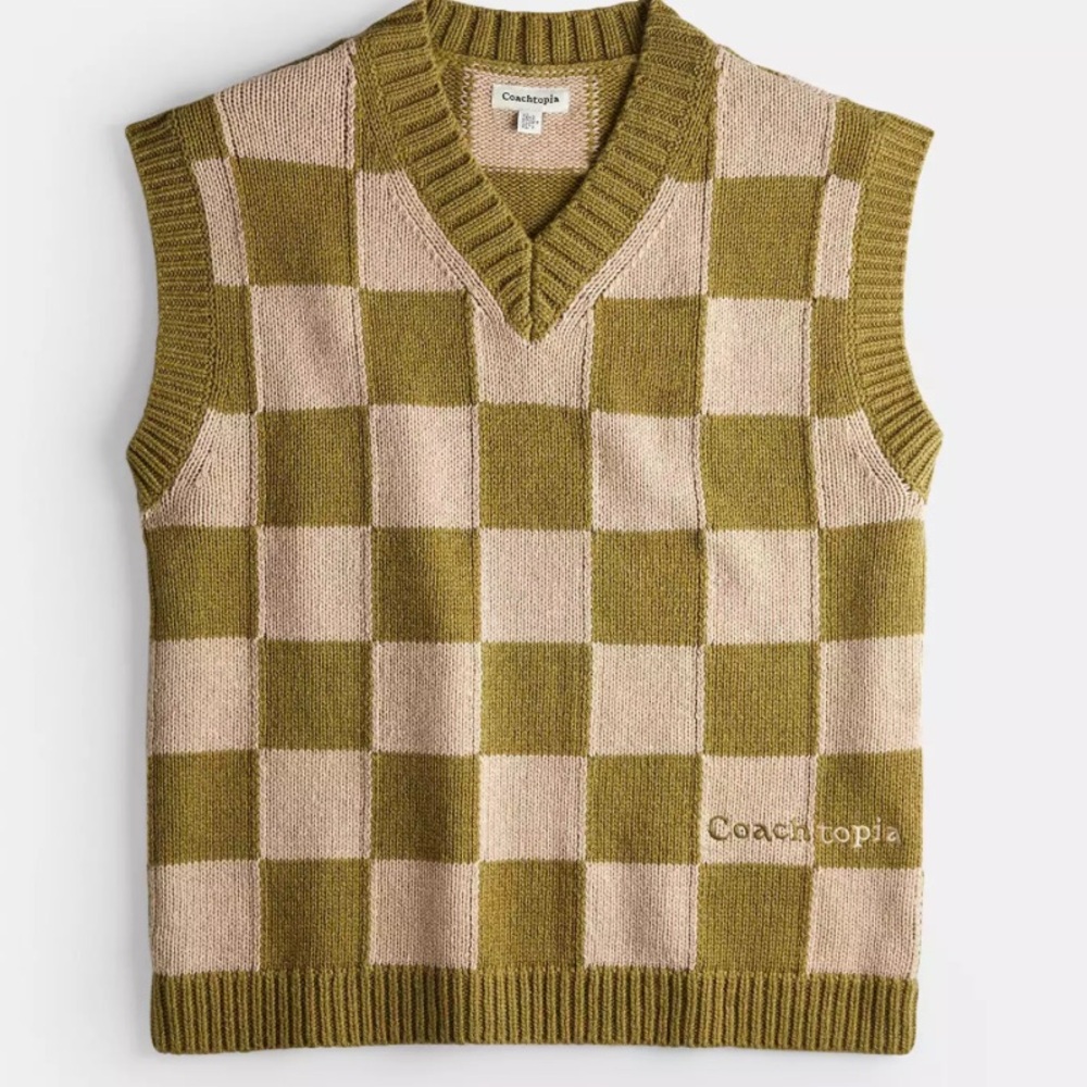 Coach Sweater Wool Vest With Checkerboard Pattern